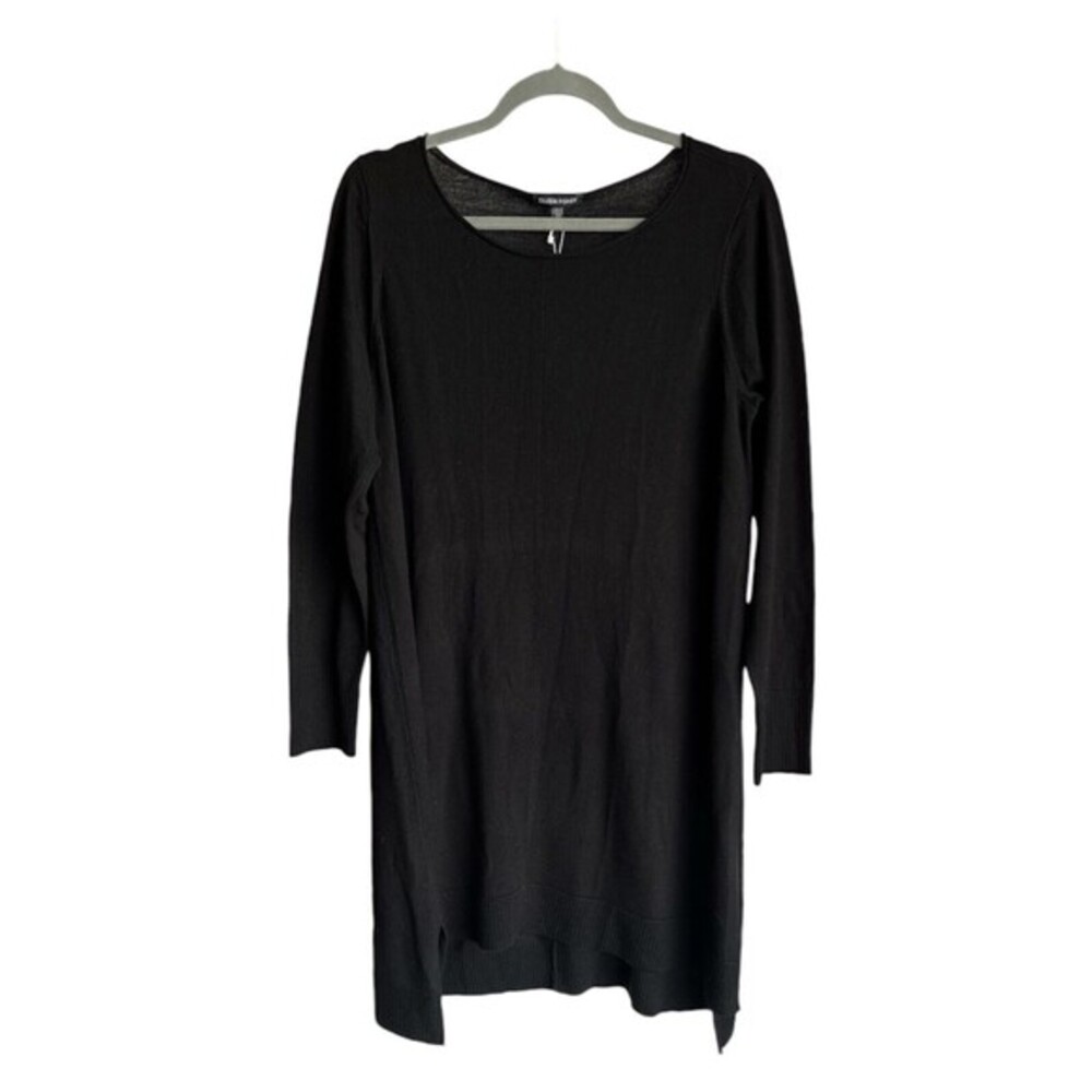 Eileen Fisher‎ Ballet Neck Merino Wool Long Sleeve Dress Size Medium Black NWT